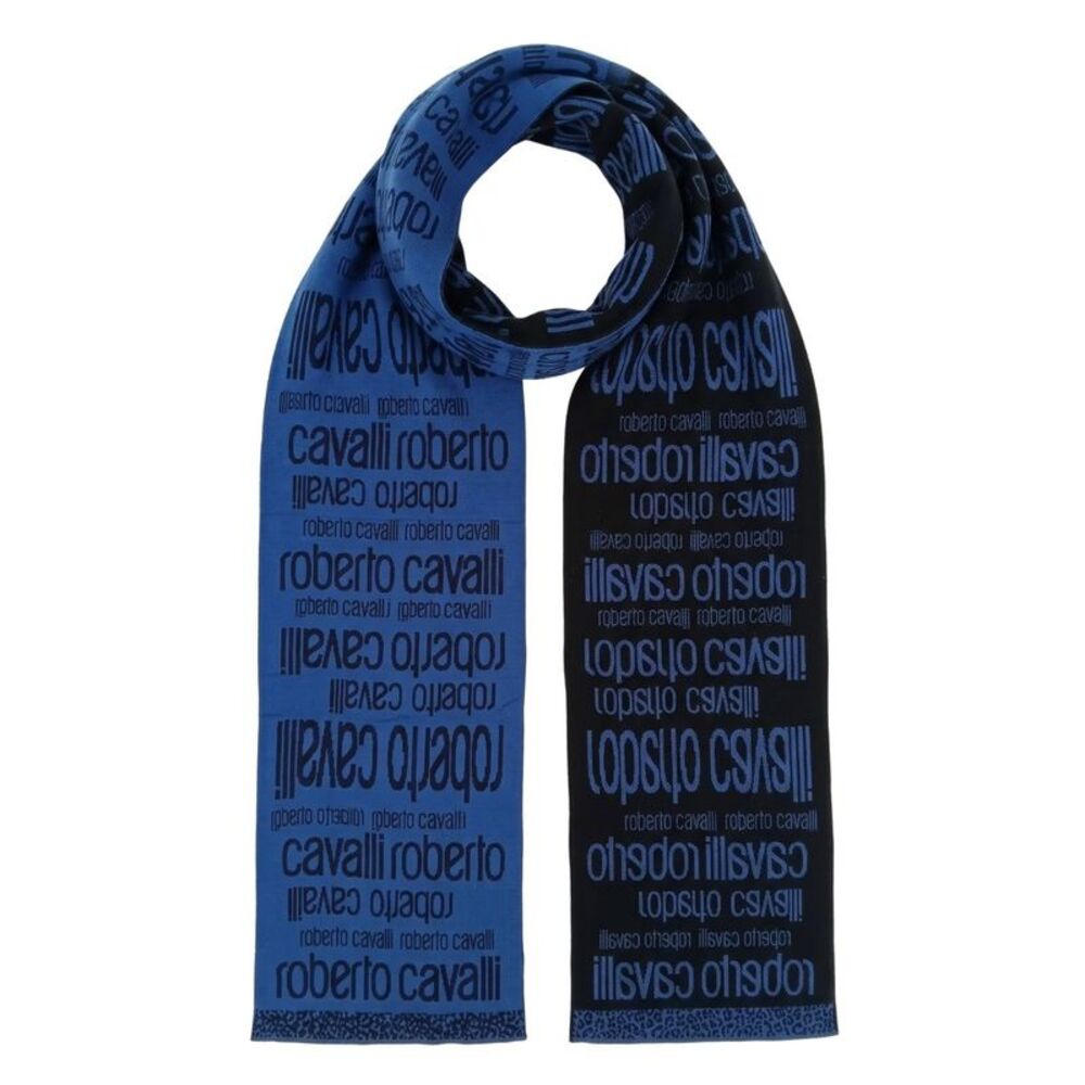 Roberto Cavalli ESZ064 LU053 Blue/Black Wool Blend Mens Scarf